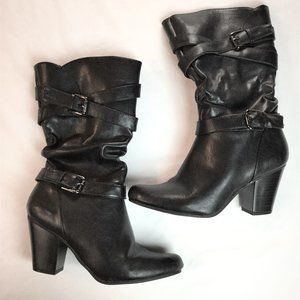 KOHL'S Black High Heel Mid-Calf Slouch Boots SZ 8